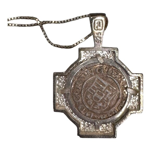 Vintage Midas Turkey 1/10 14K Gold Over Sterling Cross Coin Pendant Necklace 16" - Picture 9 of 10